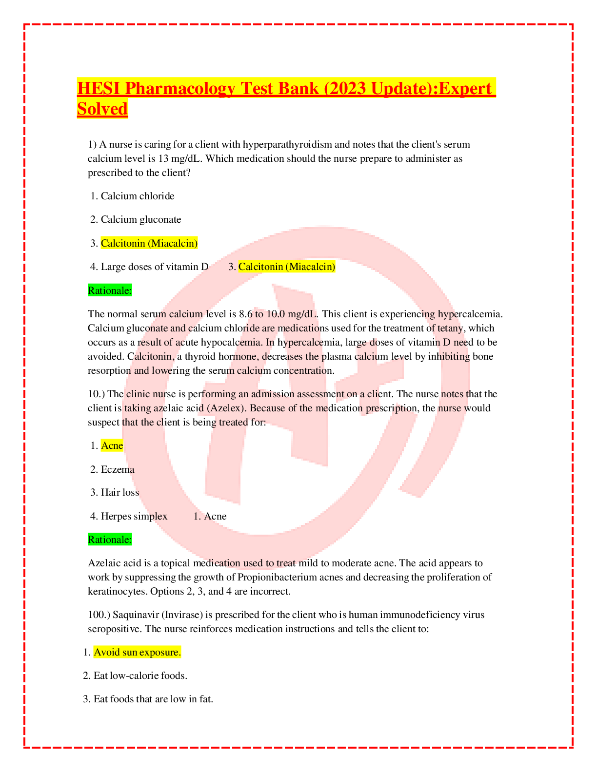 Preview image for HESI Pharmacology Test Bank (2023 Update):Expert Solved